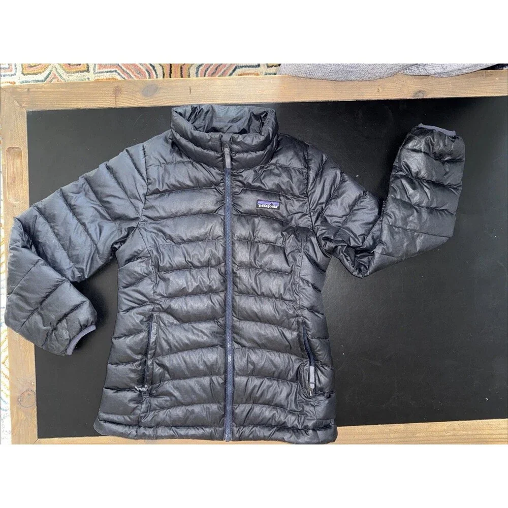 Patagonia Down Winter Coat Girls L 10 Insulated Coat Navy Blue